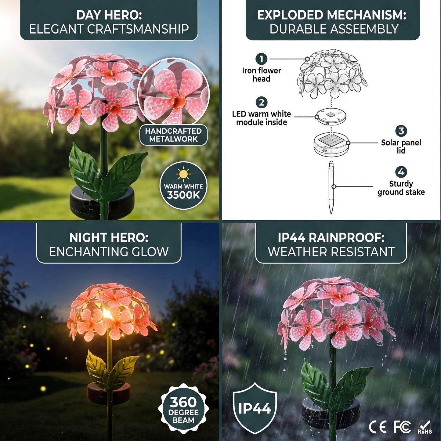 Outdoor Hydrangea Solar Garden Lights