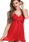 Romance In Maroon Nighty - Premium Satin Material Maroon, Free Size