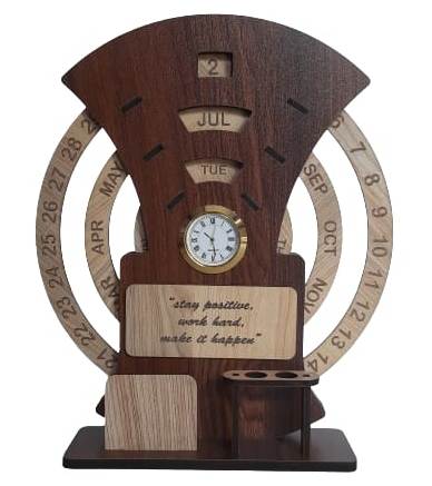 Wooden Calendar With Clock For Lifetime Life Time Calendar Table Ca...