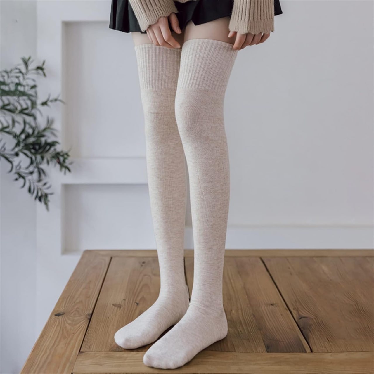 Woolen Knee-length Socks For Women, Soft Thick Knit Thigh-high Leg ...