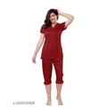 Women Night Suit Maroon, S