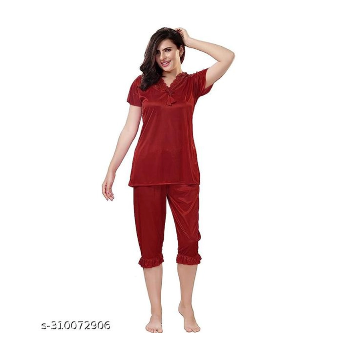 Women Night Suit Maroon, S