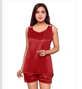 Satin Nightdress Set For Women Red, M