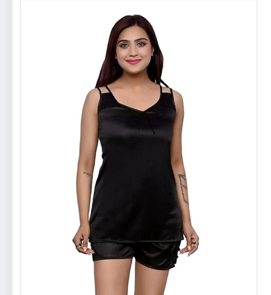 Satin Nightdress Set For Women Black, M