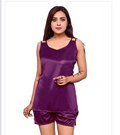 Satin Nightdress Set For Women Purple, M