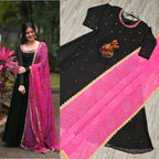 Womens Solid Georgette Gown Kurta With Dupatta, Long Kurti Ethnic D...