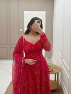 Womens Red Bandhani Styles Gown