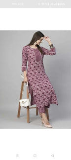 Floral Printed Women Cotton Women Kurta With Pant 2 Psc Set