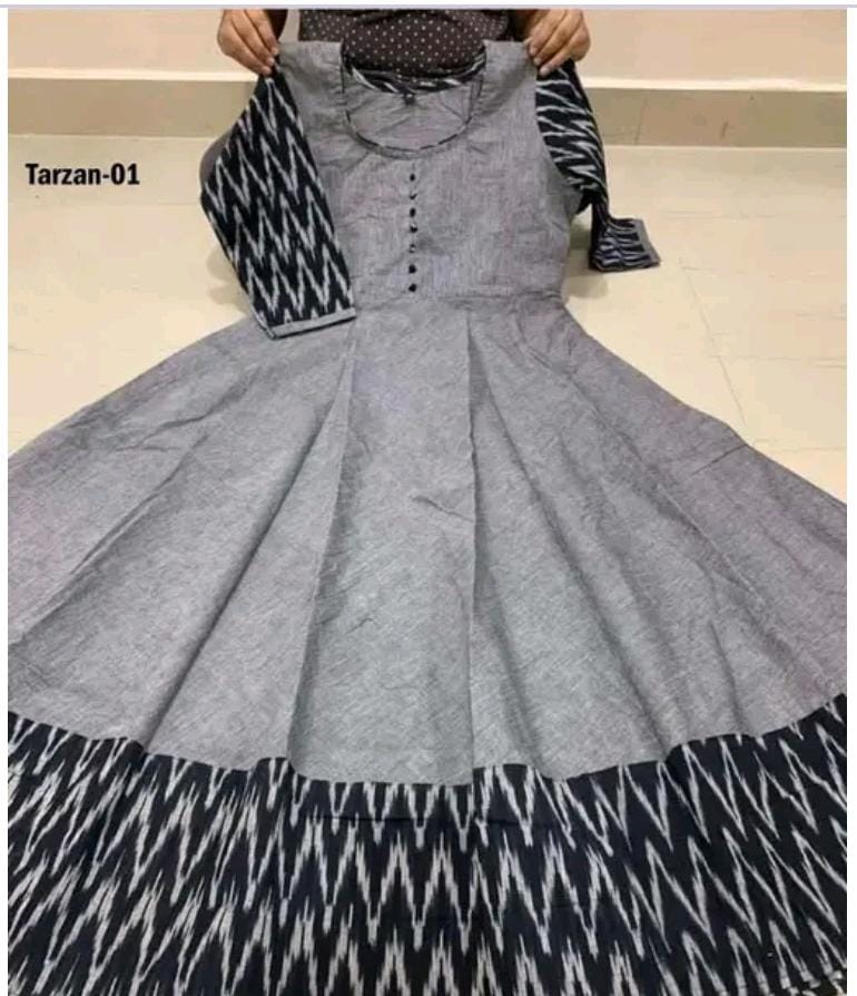 Women Solid Cotton Gown Grey