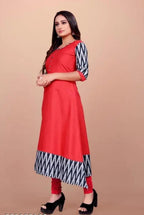 Women Solid Cotton Gown Red