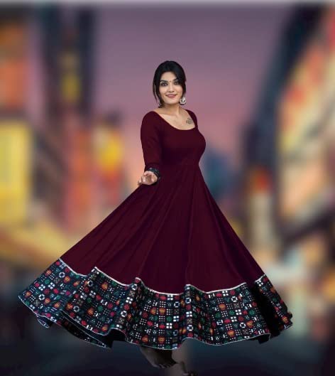 Womens Rayon Solid Pattern Full Sleeve Full Stitched Gown