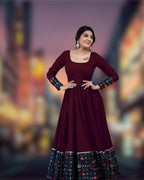 Womens Rayon Solid Pattern Full Sleeve Full Stitched Gown