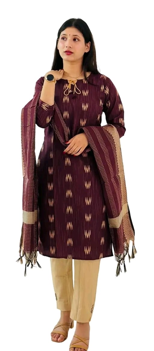 Womens Cotton Kurta Pant Set With Dupatta