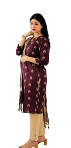 Womens Cotton Kurta Pant Set With Dupatta