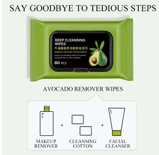 Avocado Makeup Remover Wipes 60 Pcs