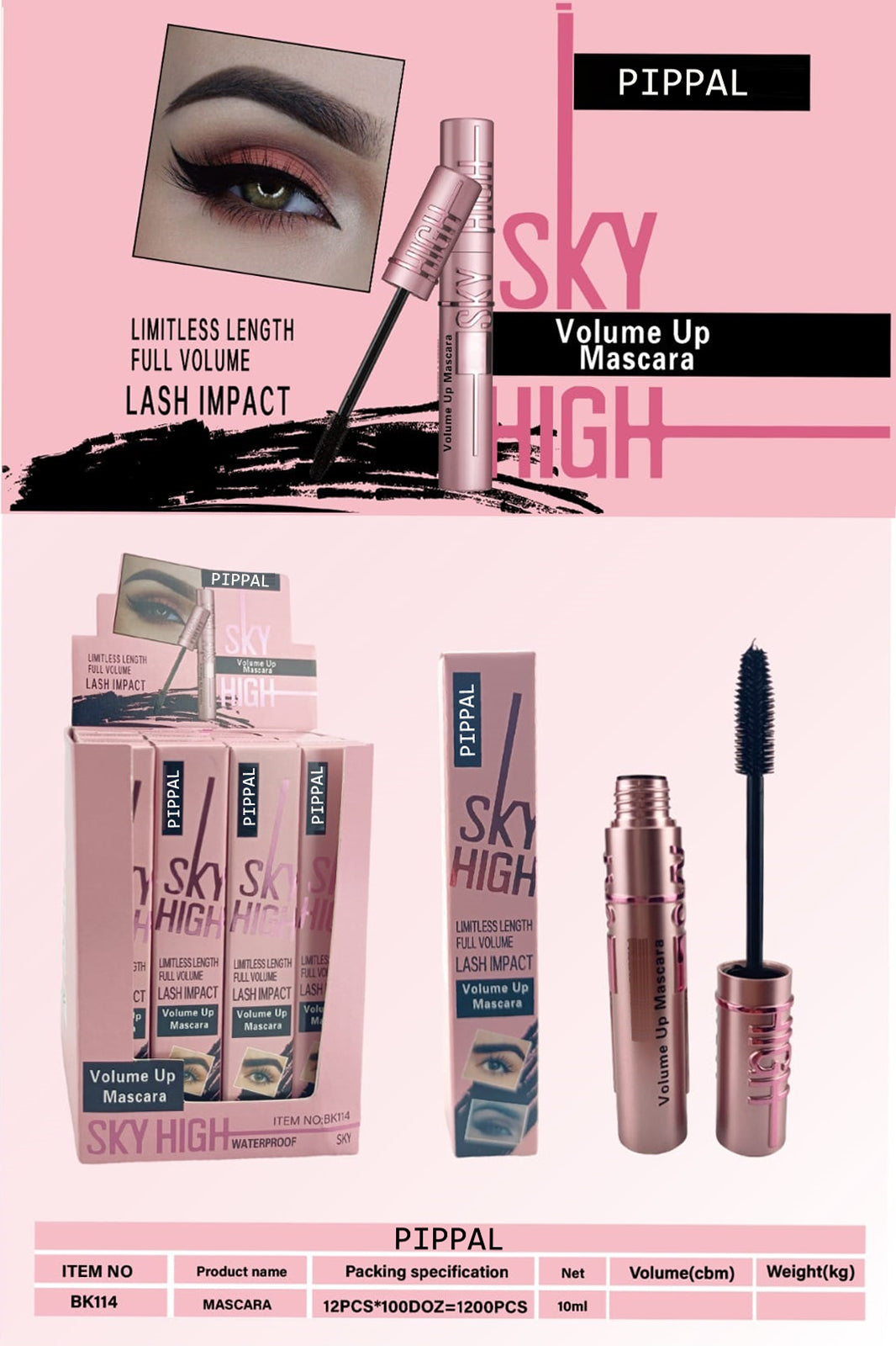 Pippal Sky High Mascara Ultra Volume Up Volumizing Mascara for Bold And Dramatic Lashes Long Lasting Waterproof 10Gm (Pack of 3)