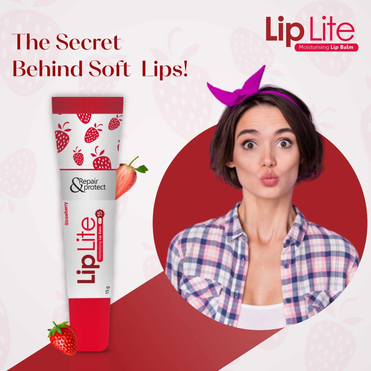 Lip Lite Strawberry Moisturising Lip Balm 15g Pack Of 8