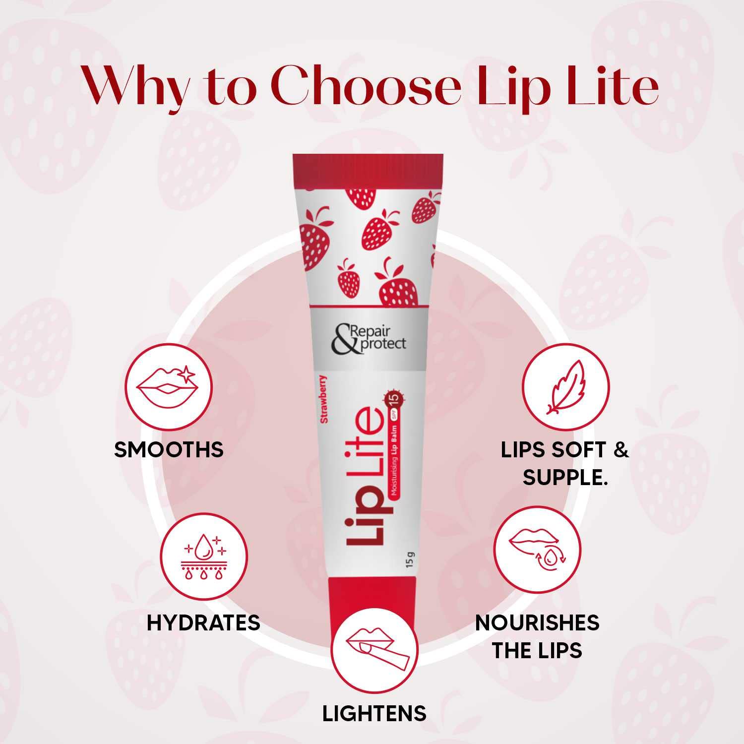 Lip Lite Strawberry Moisturising Lip Balm 15g Pack Of 5