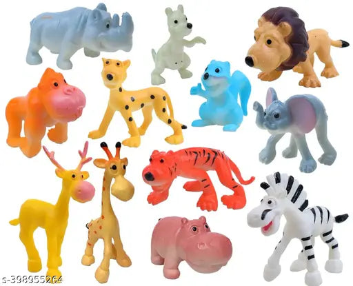 Funny Jungle Animals Toys Forest Animal Set Mini Cartoon Animal Toy...
