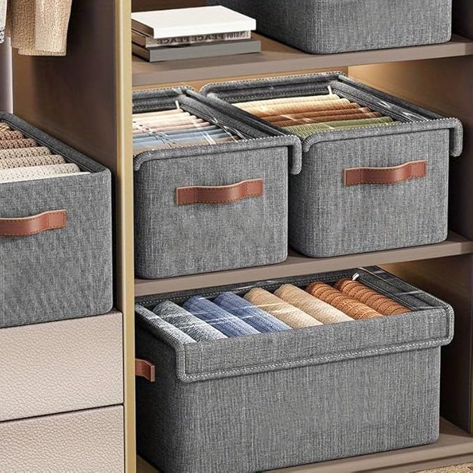 Folding Storage Boxes With Lid, Large Clear Collapsible Stackable S...