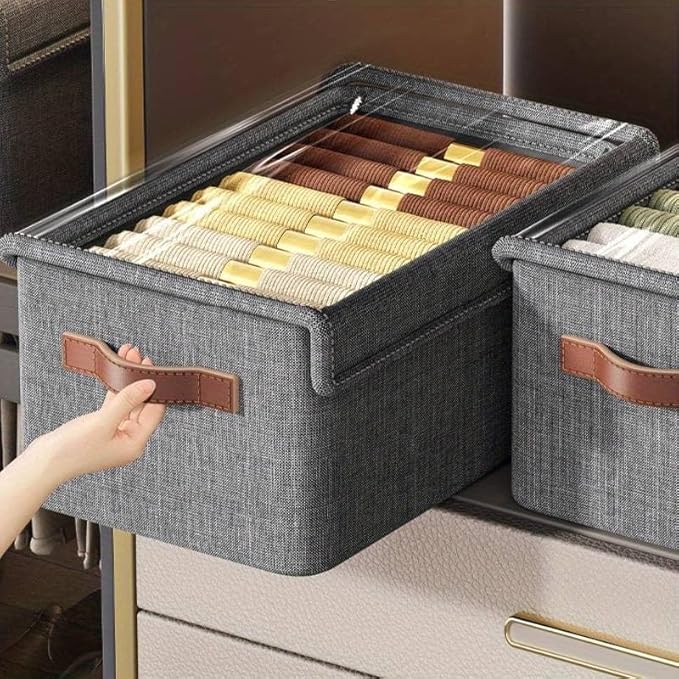 Folding Storage Boxes With Lid, Large Clear Collapsible Stackable S...