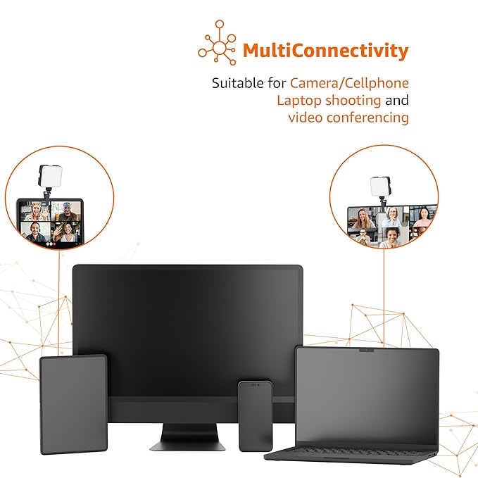 Camera Video Light With Clip And 3 Cold Shoe Connectors 120 Led Bea...