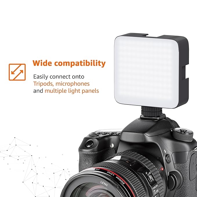 Camera Video Light With Clip And 3 Cold Shoe Connectors 120 Led Bea...