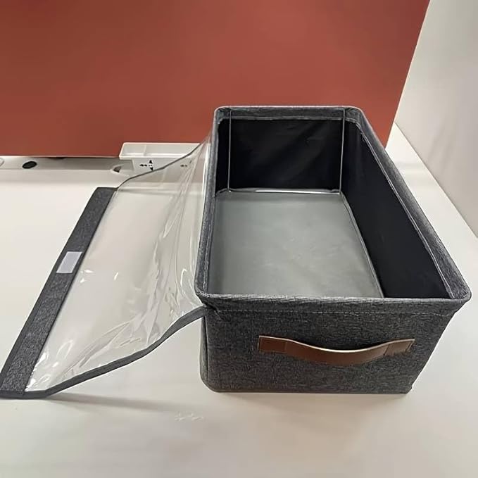 Folding Storage Boxes With Lid, Large Clear Collapsible Stackable S...