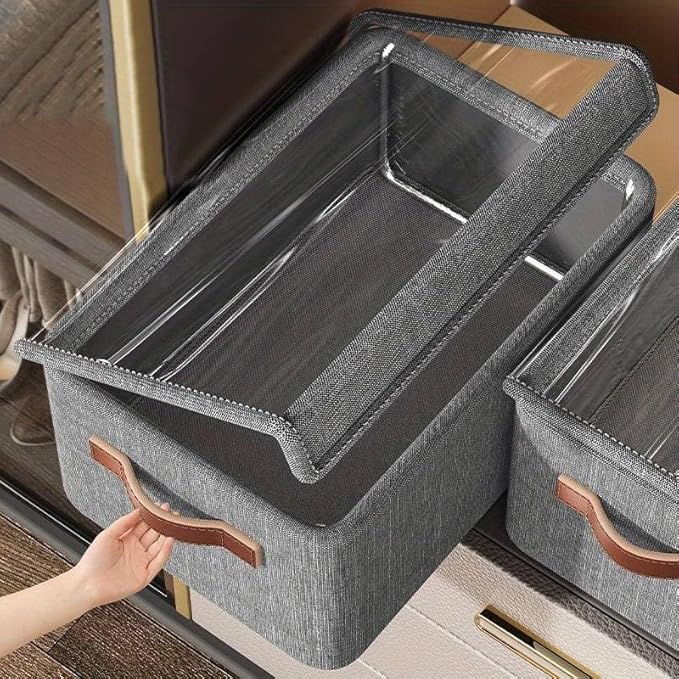 Folding Storage Boxes With Lid, Large Clear Collapsible Stackable S...