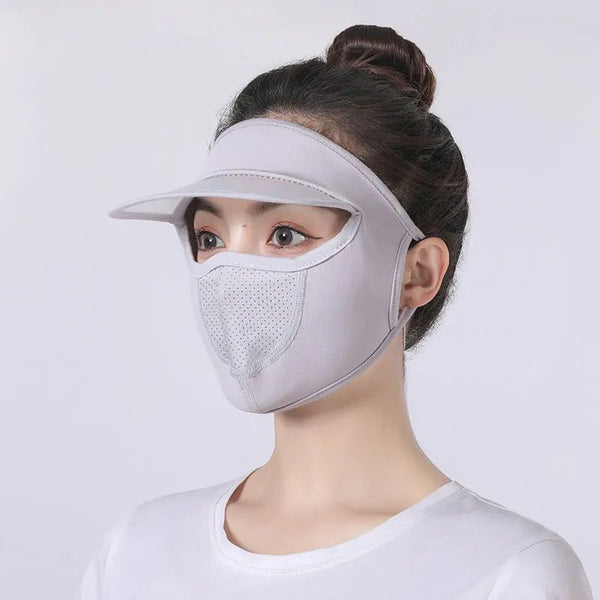 Sunscreen Mask With Brim Ice Silk Face Cover Uv Protection Visor
