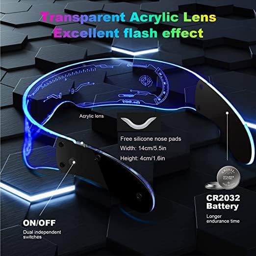Led Glasses 7 Colors 5 Modes, Rectangular, Retro, Multicolour 7 Col...