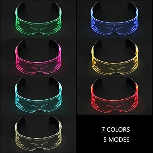 Led Glasses 7 Colors 5 Modes, Rectangular, Retro, Multicolour 7 Col...