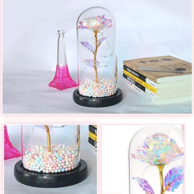 Artificial Tulips In Crystal Box, Galaxy Glass Rose Flower With Led...