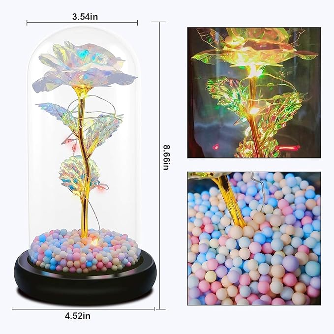 Artificial Tulips In Crystal Box, Galaxy Glass Rose Flower With Led...