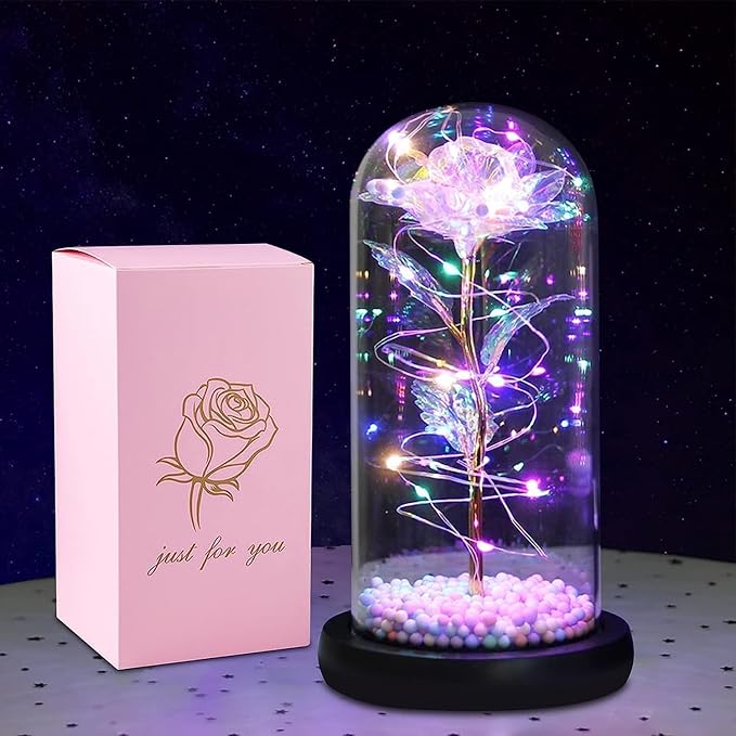 Artificial Tulips In Crystal Box, Galaxy Glass Rose Flower With Led...