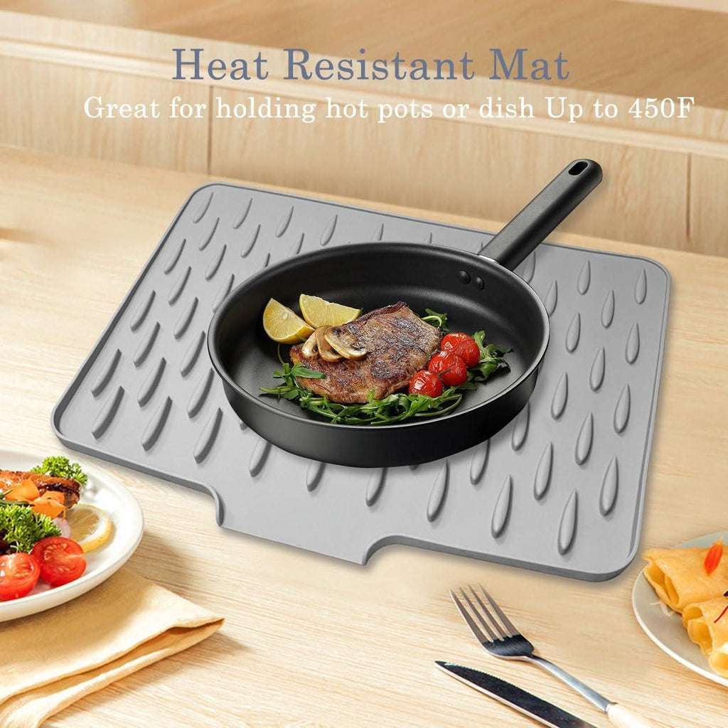 Silicone Dish Drying Mat for Kitchen - Anti-Slip Quick-Drying with Water Droplet Design