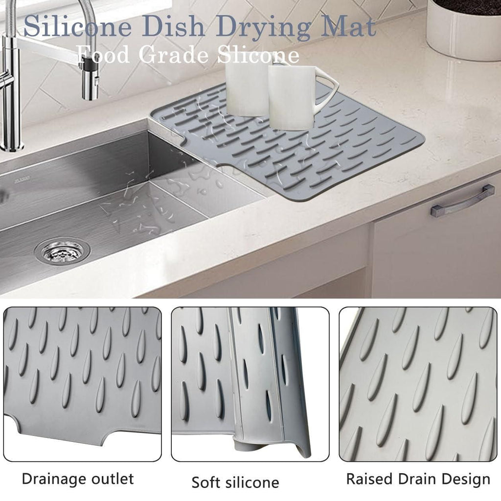 Silicone Dish Drying Mat for Kitchen - Anti-Slip Quick-Drying with Water Droplet Design