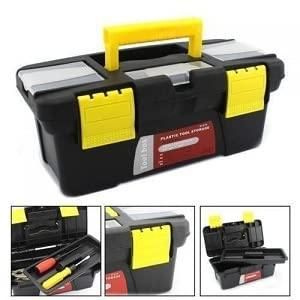 Compact Plastic Mini Tool Storage Box - Removable Tray with Top Organizers