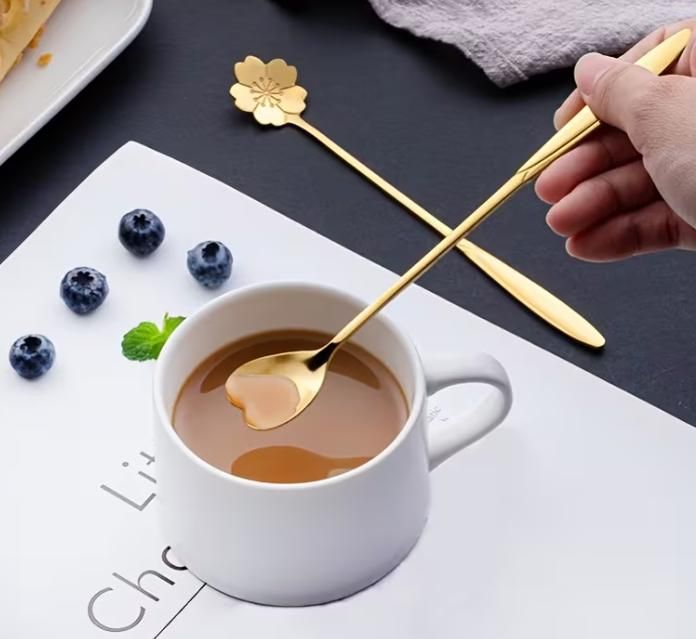 Golden Floral Spoon Set of 4 - Stainless Steel Decorative Spoons