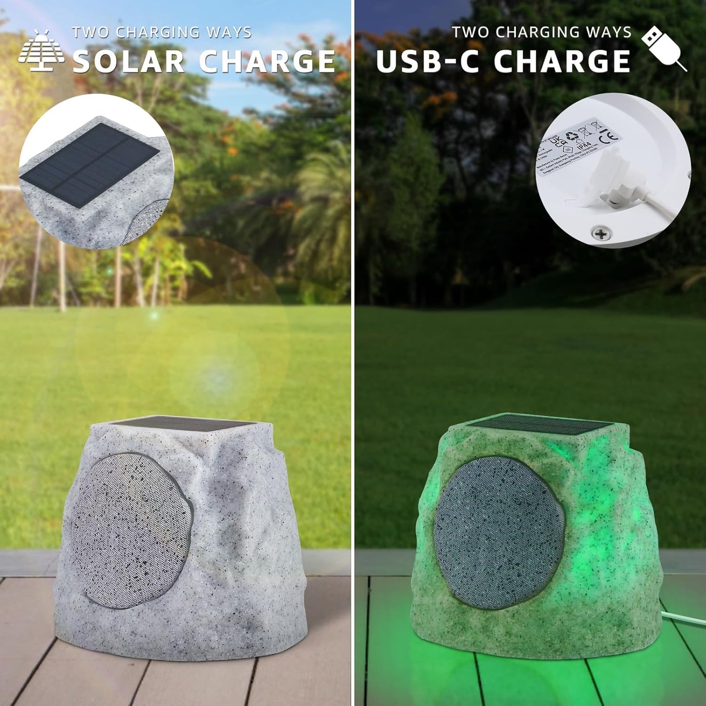 Wireless Solar Powered RGB Rock Speaker