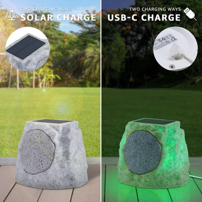 Wireless Solar Powered RGB Rock Speaker
