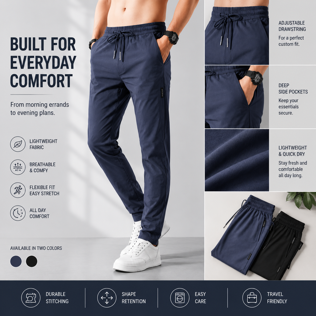 Pack of 2 – Men's High Stretch Skinny Lycra Pants (Blue & Black)