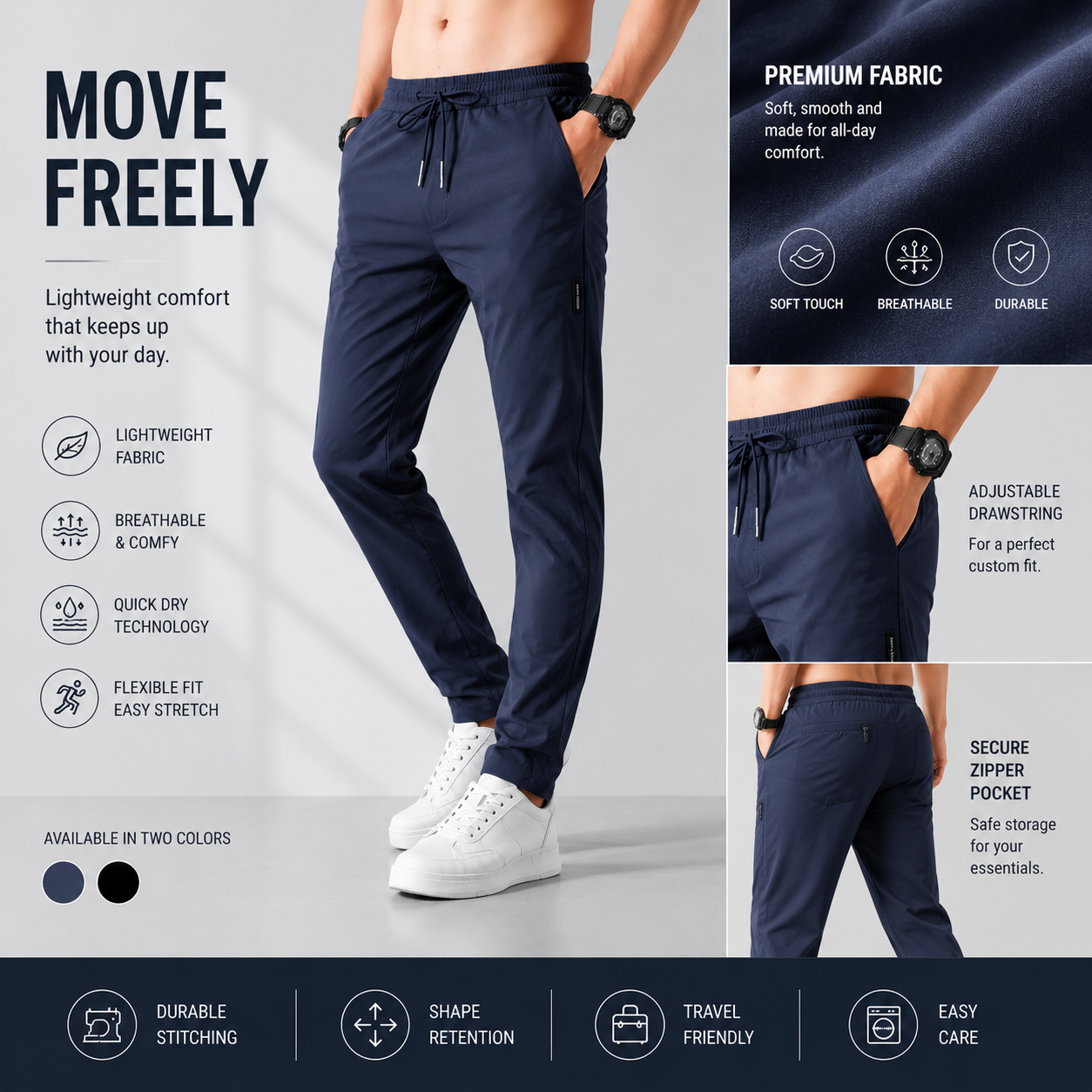 Pack of 2 – Men's High Stretch Skinny Lycra Pants (Blue & Black)