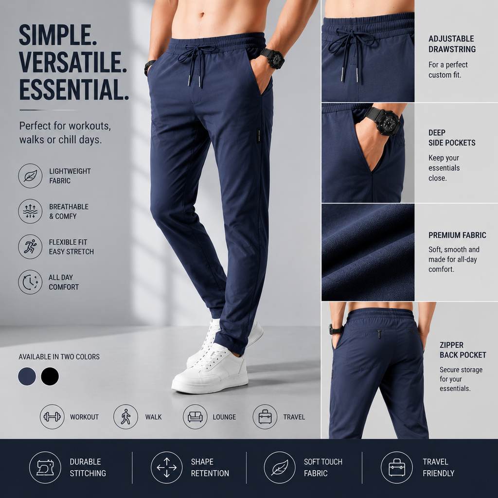 Pack of 2 – Men's High Stretch Skinny Lycra Pants (Blue & Black)