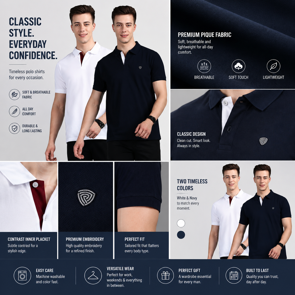 Pack of 2 – Men's Polo Neck T-Shirts | Multicolor