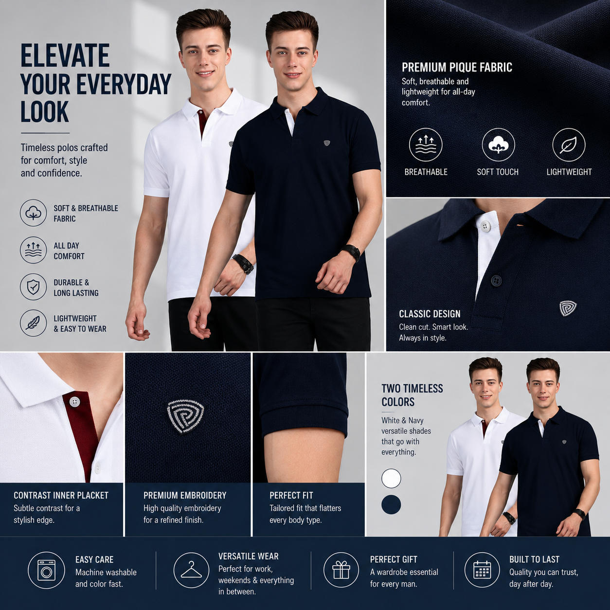 Pack of 2 – Men's Polo Neck T-Shirts | Multicolor