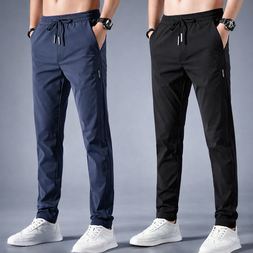 Pack of 2 – Men's High Stretch Skinny Lycra Pants (Blue & Black)