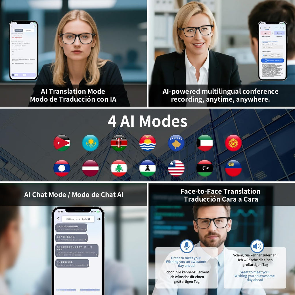 AI Smart Glasses – Real-Time Language Translation, Photochromic Lenses & Hands-Free Audio