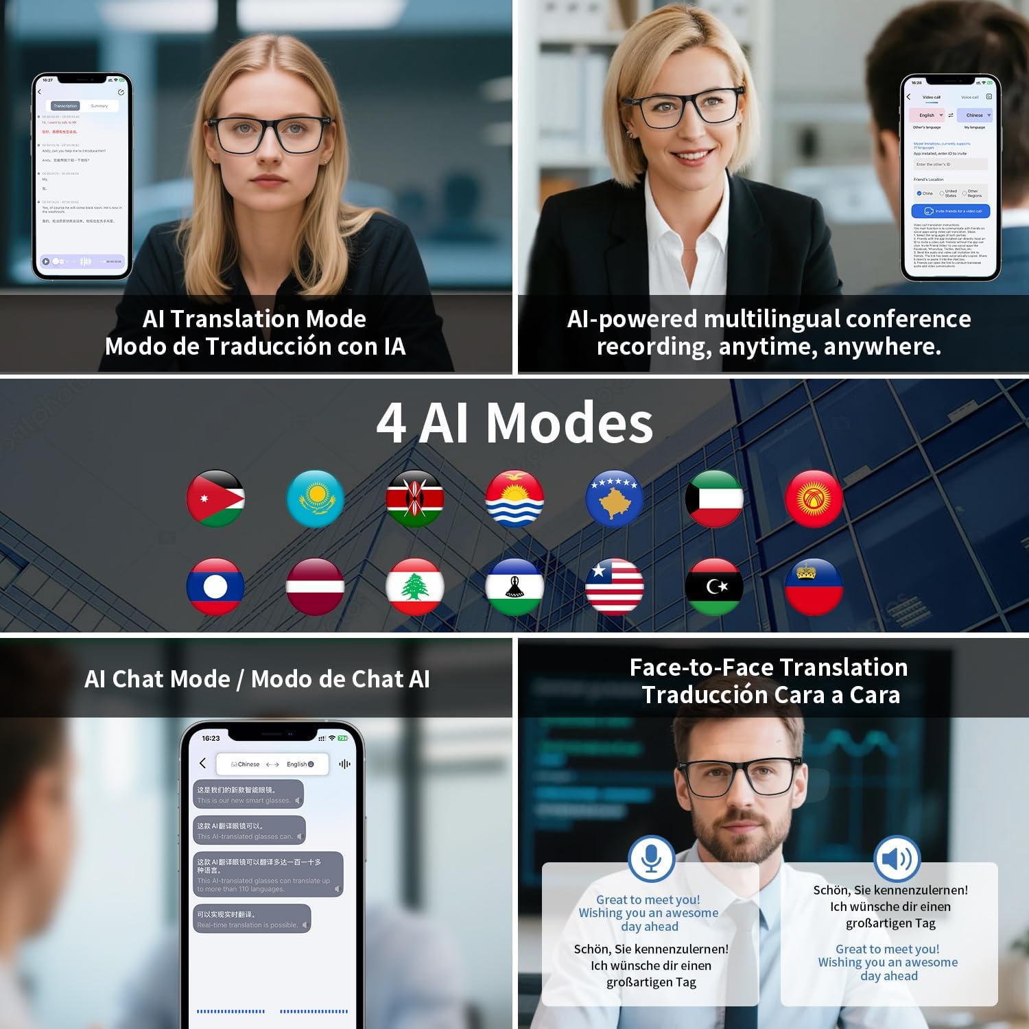 AI Smart Glasses – Real-Time Language Translation, Photochromic Lenses & Hands-Free Audio