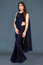 Lycra Blend Solid Saree For Women Navy Blue, 6.3 M